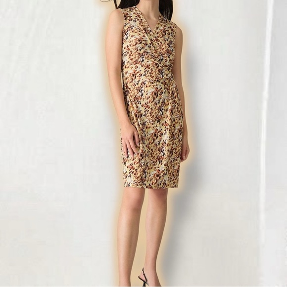 NWT Kasper ‘Naomi’ Everyday Knit Surplice Dress in “Daffodil / Vanilla Ice” 20W - Picture 6 of 16